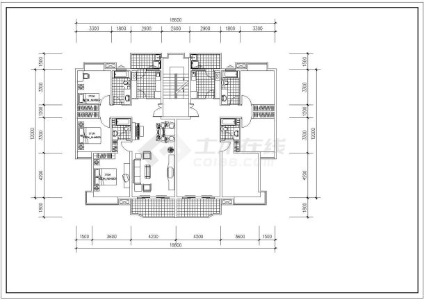扬州市广设路某小区住宅楼1梯2户标准层平面设计CAD设计图（12张）-图二