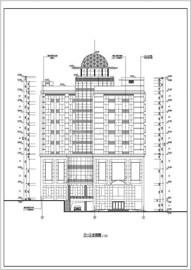 某小高层框架结构酒店设计cad建筑方案图纸-图一