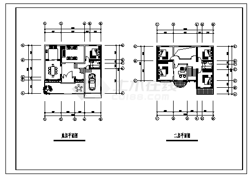 二层中式风格单栋别墅建筑施工cad图(带阁楼设计，共三张)-图二