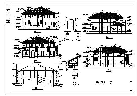 300平米二层新农村自建简欧风格小别墅建筑设计cad图，共六张_图1