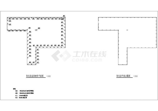 中部某医院屋顶阳光房钢结构设计CAD图-图一