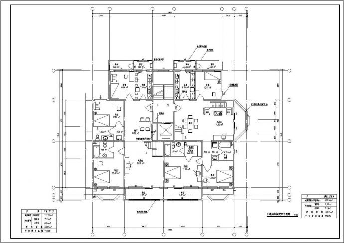 单元楼楼层户型设计图【1楼梯1电梯2户 3室2厅 120至141平米之间】_图1