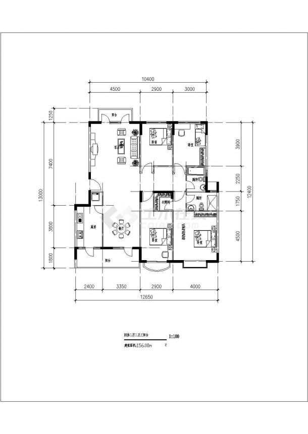小区住宅户型设计施工图【114平米 108平米 136平米 126平米 156平米】-图二