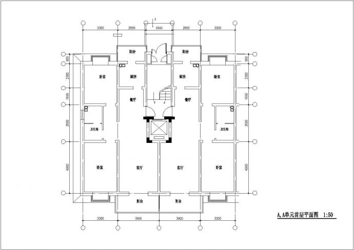 小高层户型设计图【1楼梯1电梯1户[2户] 2室2厅】_图1