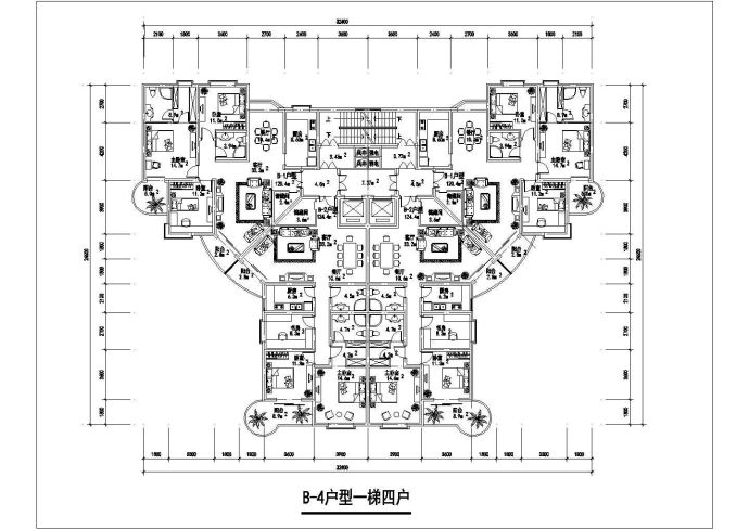 济南市星城花园小区住宅楼1梯4户型标准层平面设计CAD设计图（三张）_图1