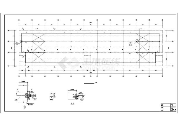 某框架结构钢屋架购物街建筑设计施工CAD图纸-图一