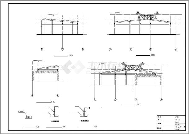 某框架结构钢屋架购物街建筑设计施工CAD图纸-图二
