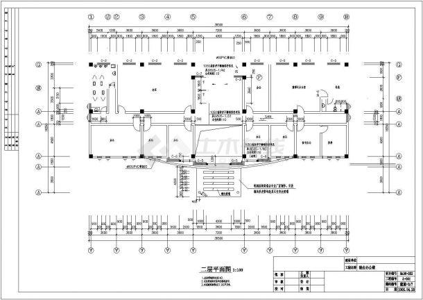 办公楼设计_某地上三层办公楼（总面积1460㎡）设计cad全套建筑方案图（含设计说明）-图二