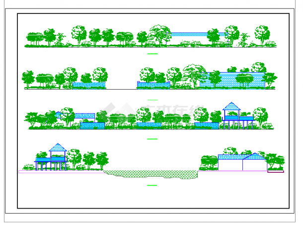 某园林景观小游园规划设计cad施工立面图（经典绿化设计）-图一