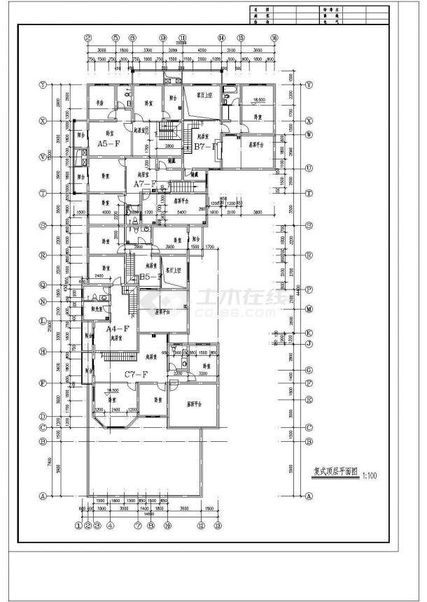 九龙园高层居民楼CAD基础平面布置参考图-图一