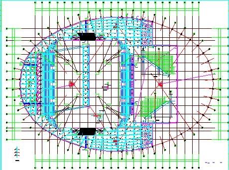 某地区框架-钢支撑钢结构屋盖奥林匹克公园体育馆结构施工CAD图-图一