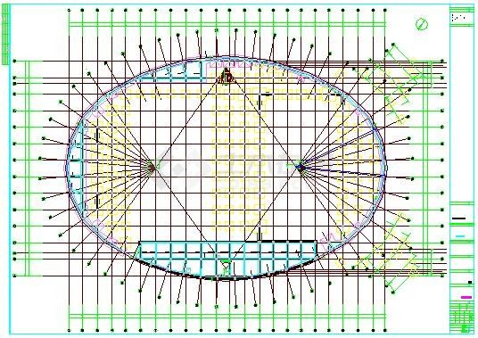 某地区框架-钢支撑钢结构屋盖奥林匹克公园体育馆结构施工CAD图-图二