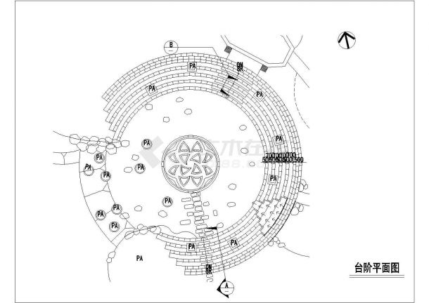 某圆形景观广场台阶设计cad施工详图-图一