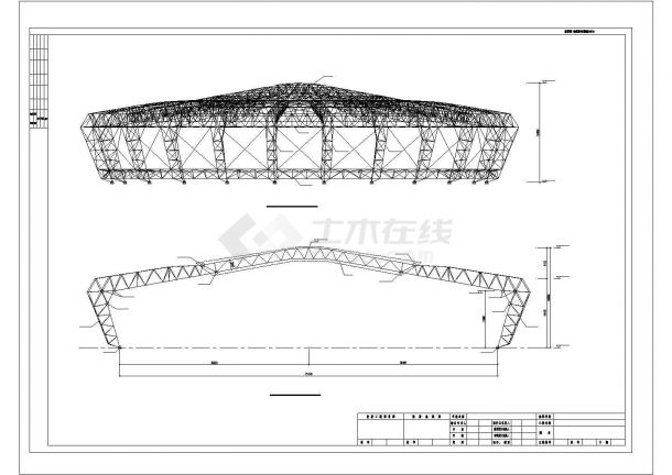 [重庆]桁架与网架混合结构重点大学体育馆钢结构施工CAD图-图一