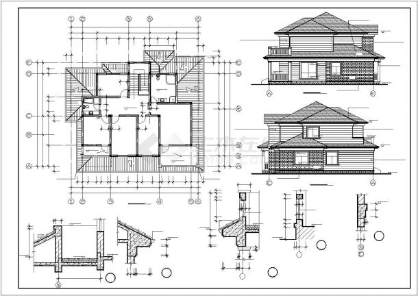 某市郊中式砖混结构别墅建筑方案设计施工CAD图纸-图一