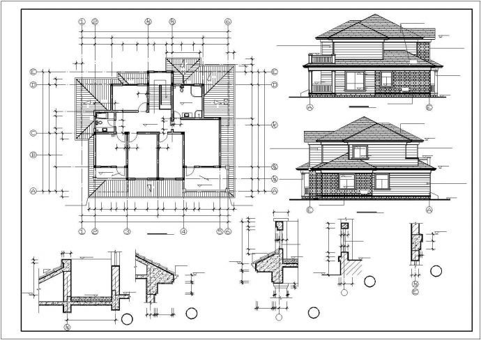某市郊中式砖混结构别墅建筑方案设计施工CAD图纸_图1