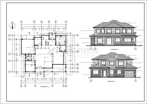 某市郊中式砖混结构别墅建筑方案设计施工CAD图纸-图二