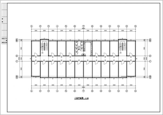 三层宿舍楼建筑设计cad图（含平立剖面图，共七张）_图1