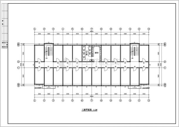三层宿舍楼建筑设计cad图（含平立剖面图，共七张）-图二