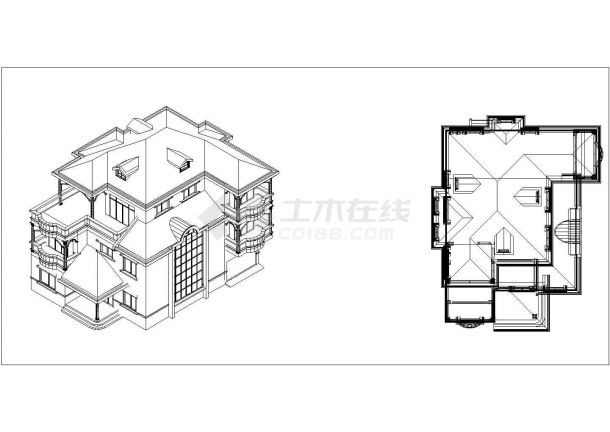 某三层框架结构欧式风格别墅设计cad全套建筑施工图（含轴测图）-图二