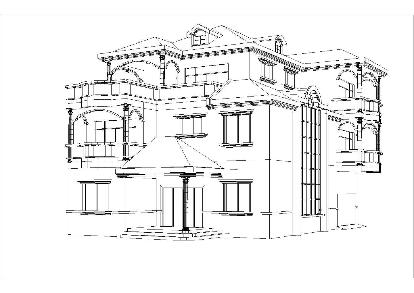 某三层框架结构欧式风格别墅设计cad全套建筑施工图（含轴测图）