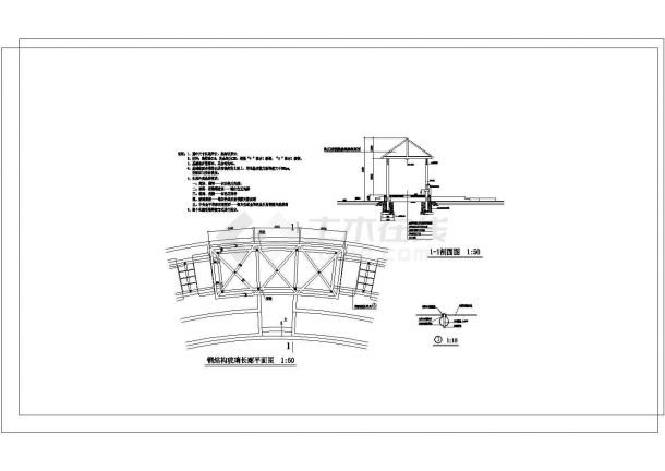 钢结构玻璃长廊建筑施工设计图纸（含平立面图）-图二