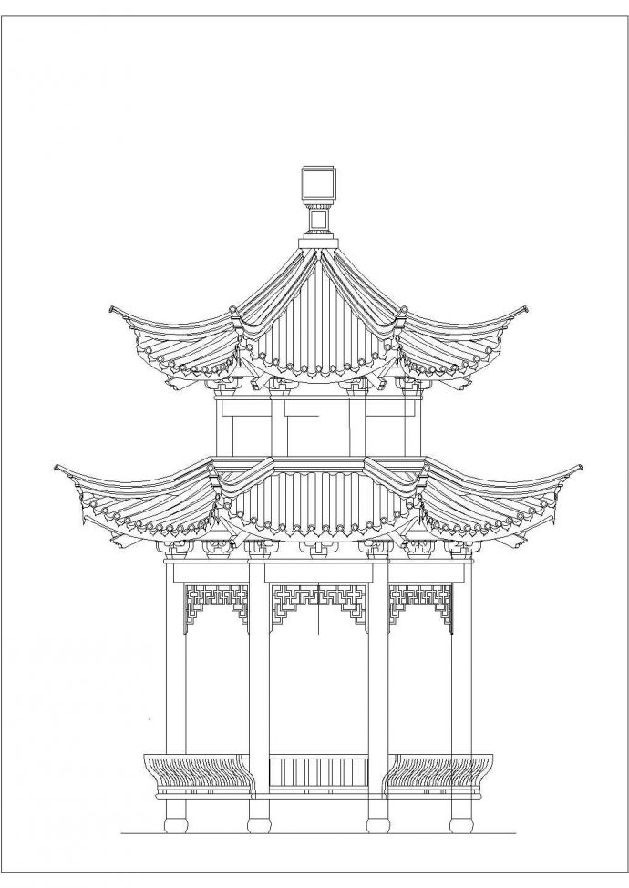 杭州市某古典建筑亭廊剖面CAD参考图_图1