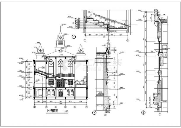 某景区仿古教堂建筑完整设计施工CAD图纸-图一