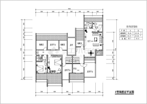 二室二厅76平米住宅户型设计图-图一