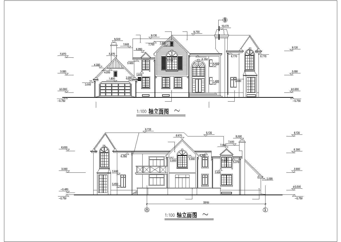 某市郊多层豪华别墅建筑方案全套设计施工CAD图纸