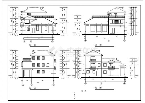 某旅游度假区小型多层别墅建筑方案设计施工CAD图纸-图二