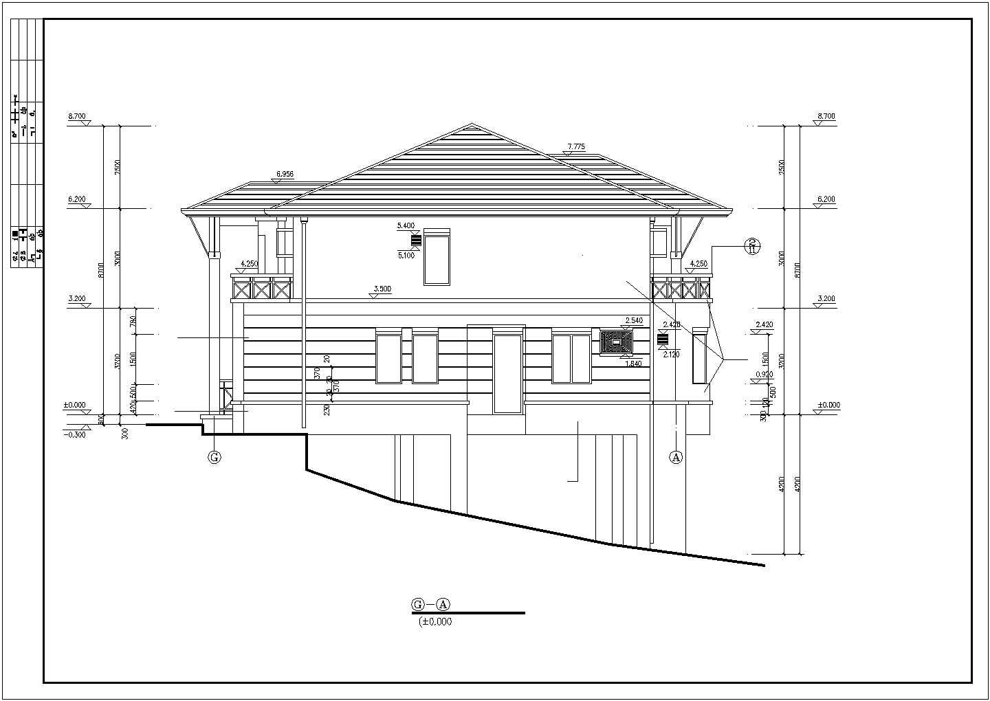 某精致两层坡地别墅建筑完整方案设计施工CAD图纸