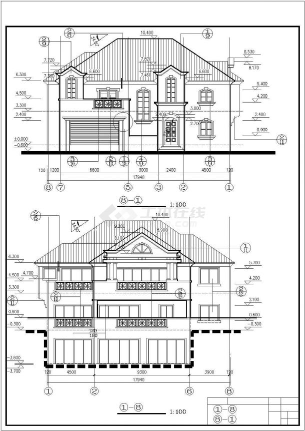 某美式独立豪华别墅建筑全套方案设计施工CAD图纸-图一