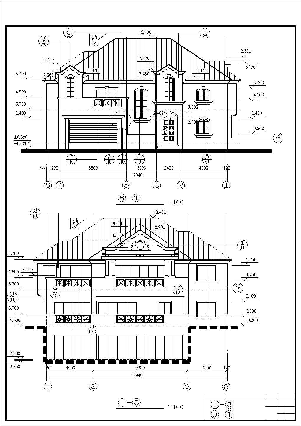 某美式独立豪华别墅建筑全套方案设计施工CAD图纸