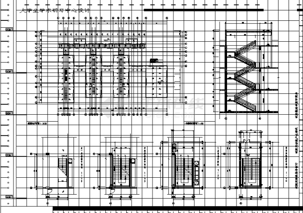 二套大学生学术研习中心设计建筑施工cad图纸-图一