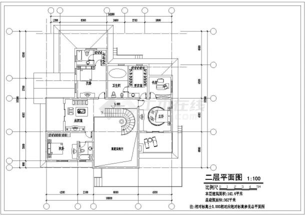 朔州市某小区360平米2层混合结构独栋别墅建筑设计CAD图纸（含效果图）-图二