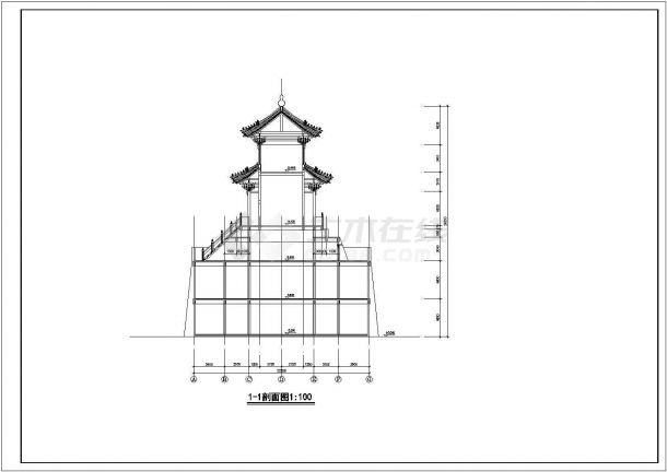 某三层框架结构中式仿古风格魁星楼设计cad详细建筑施工图-图二