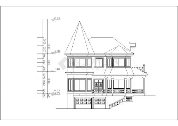 某三层框架结构欧式尖顶小别墅设计cad全套建施图（标注详细）-图二