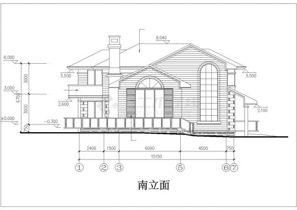 平湖市南湖家园小区290平米双层砖混结构独栋别墅建筑设计CAD图纸-图二
