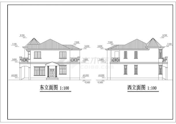 三亚市馨斓花园小区2层混合结构独栋别墅建筑设计CAD图纸（2套方案）-图一