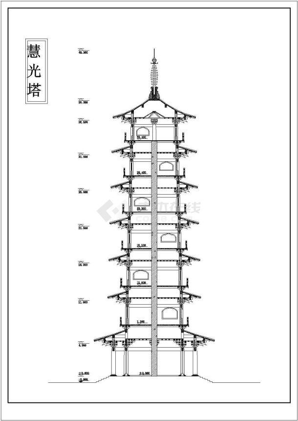 某七层砖混结构古塔设计cad建筑方案图纸-图二