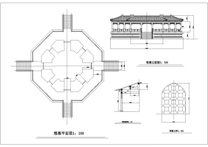 某中式仿古塔廊设计cad建筑方案图_图1