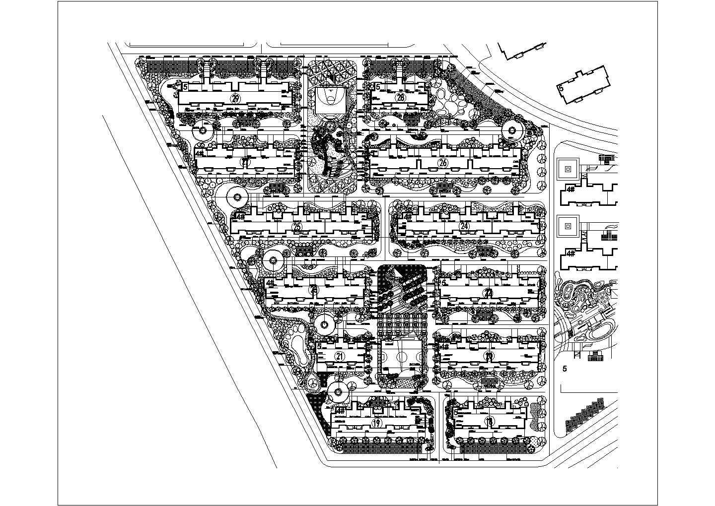 某高档住宅小区组团绿化规划设计cad总平面施工图
