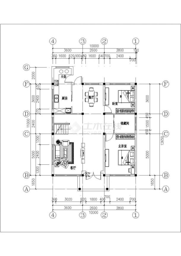 西双版纳某度假村2层砖混结构休闲别墅平面设计CAD图纸-图二