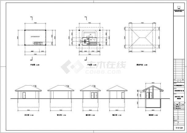 某度假中心客房楼扩建工程凉亭设计cad建筑施工详图-图一