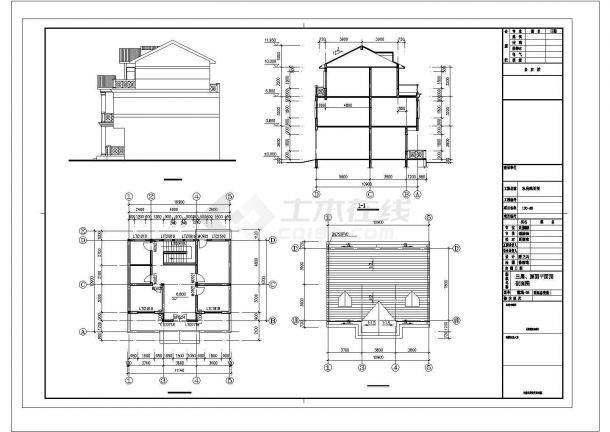 湖州市泉新村330平米3层砖混结构单体乡村别墅建筑设计CAD图纸-图二