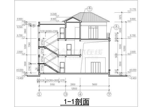 南京市江宁区某小区3层混合结构独栋别墅建筑设计CAD图纸（含天面层）-图一