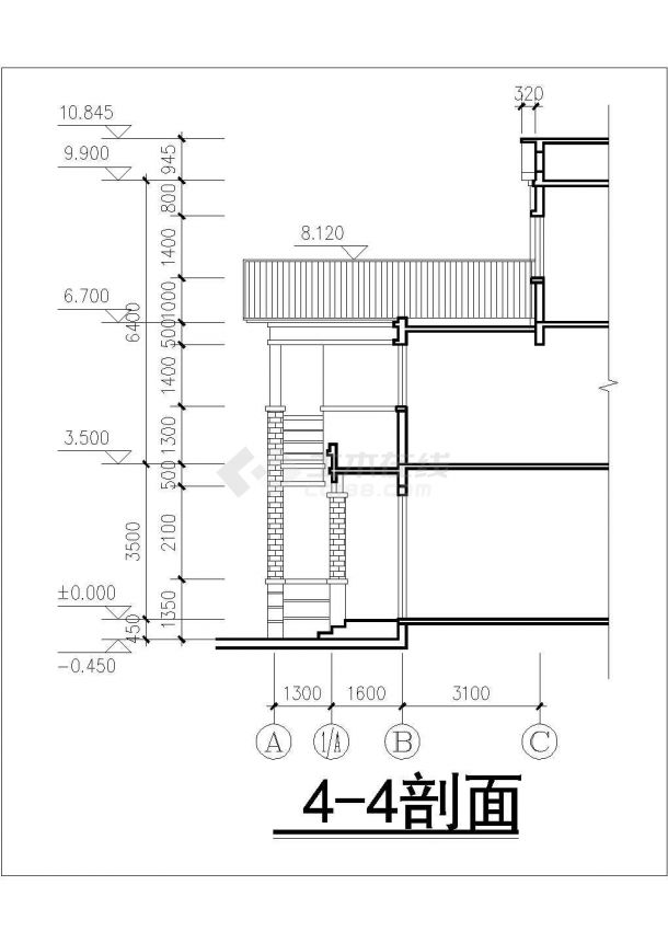 南京市江宁区某小区3层混合结构独栋别墅建筑设计CAD图纸（含天面层）-图二