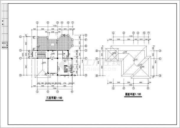 西安市颜山花园小区375平米3层混合结构中式别墅CAD建筑设计图纸-图一