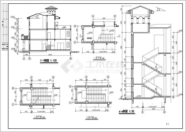 西安市颜山花园小区375平米3层混合结构中式别墅CAD建筑设计图纸-图二